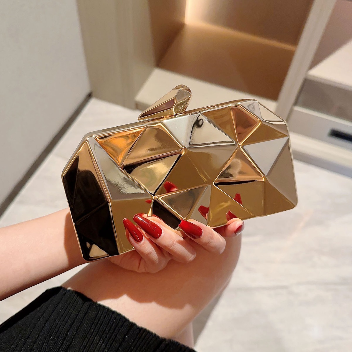 Metal Small Clutch Bag, Chain, Dress, Shoulder Bag, European Style, Food Bag, Chain Bag