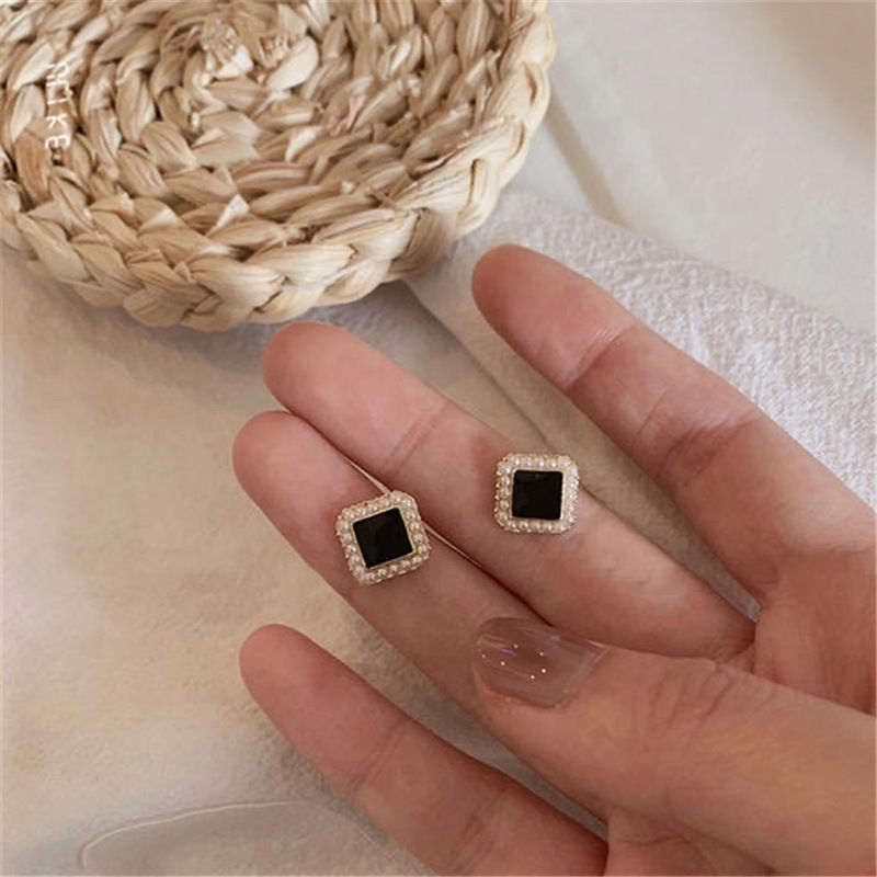 Silver Needle, Black Square Zirconium, Advanced Earrings, Silver 925 Sample, High-quality Style